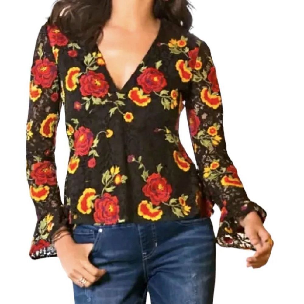 Alexa Admor Black Floral Lace Top, Size Small. - Picture 1 of 15